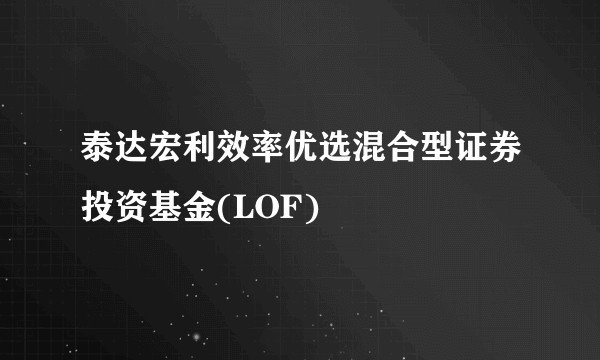 泰达宏利效率优选混合型证券投资基金(LOF)