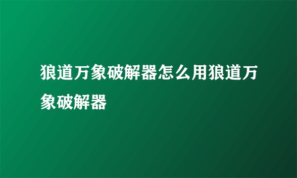 狼道万象破解器怎么用狼道万象破解器