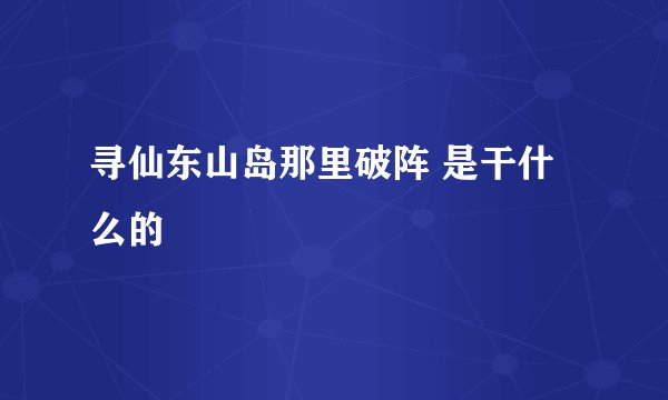 寻仙东山岛那里破阵 是干什么的