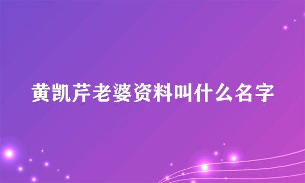 黄凯芹老婆资料叫什么名字
