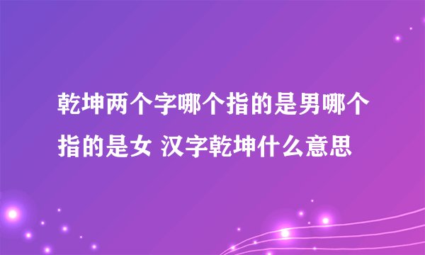 乾坤两个字哪个指的是男哪个指的是女 汉字乾坤什么意思