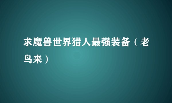 求魔兽世界猎人最强装备（老鸟来）