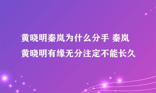 黄晓明秦岚为什么分手 秦岚黄晓明有缘无分注定不能长久