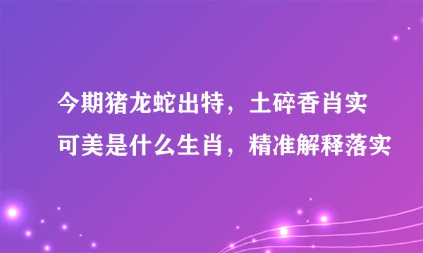 今期猪龙蛇出特，土碎香肖实可美是什么生肖，精准解释落实
