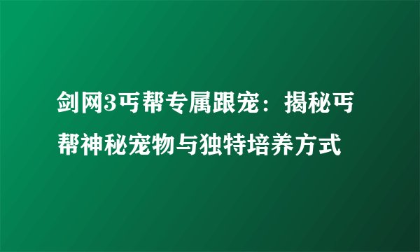 剑网3丐帮专属跟宠：揭秘丐帮神秘宠物与独特培养方式