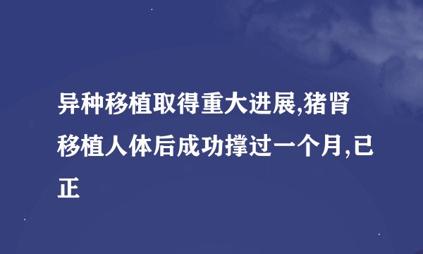 异种移植取得重大进展,猪肾移植人体后成功撑过一个月,已正