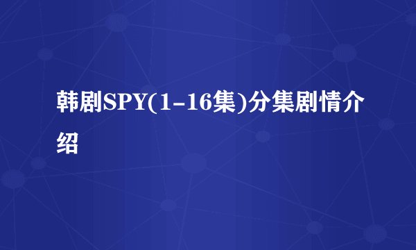 韩剧SPY(1-16集)分集剧情介绍