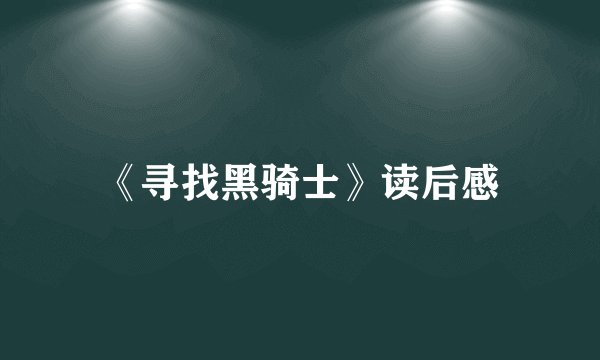《寻找黑骑士》读后感