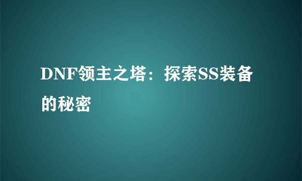 DNF领主之塔：探索SS装备的秘密