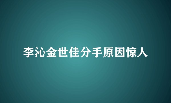 李沁金世佳分手原因惊人