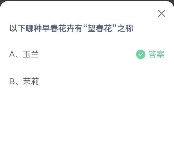 蚂蚁庄园2024.4.8:有“望春花”之称的花卉是