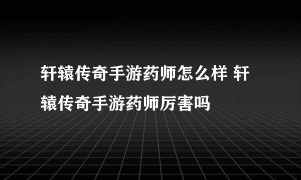 轩辕传奇手游药师怎么样 轩辕传奇手游药师厉害吗