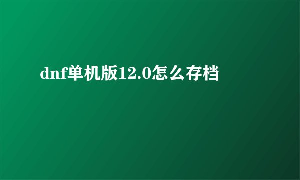 dnf单机版12.0怎么存档