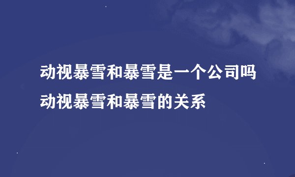动视暴雪和暴雪是一个公司吗动视暴雪和暴雪的关系