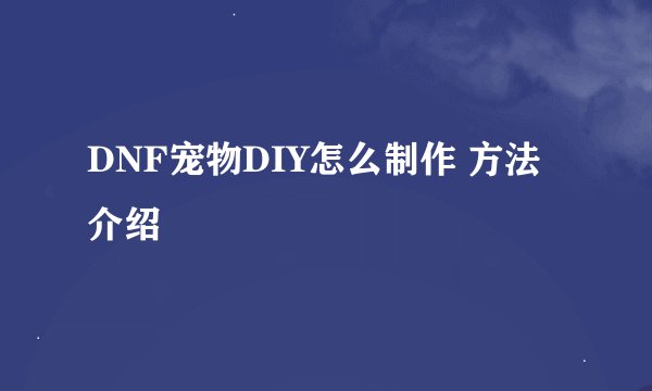 DNF宠物DIY怎么制作 方法介绍