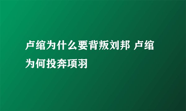 卢绾为什么要背叛刘邦 卢绾为何投奔项羽