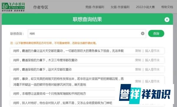 “联想查询”功能，让飞卢小说网写作更高效