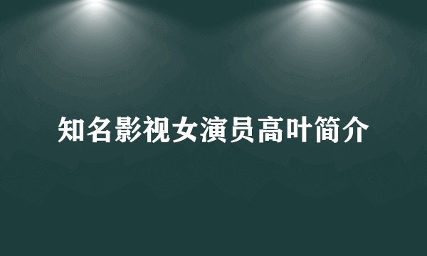知名影视女演员高叶简介