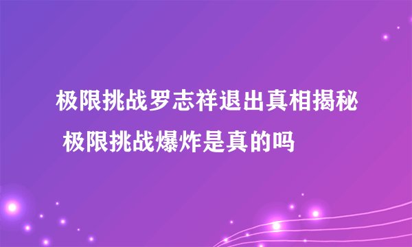 极限挑战罗志祥退出真相揭秘 极限挑战爆炸是真的吗