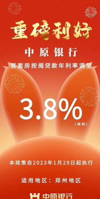 重磅！郑州首套房贷利率降至3.8％