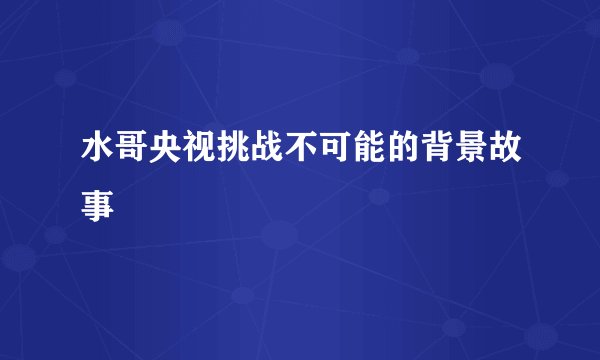 水哥央视挑战不可能的背景故事