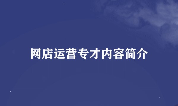 网店运营专才内容简介