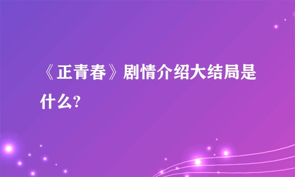《正青春》剧情介绍大结局是什么?
