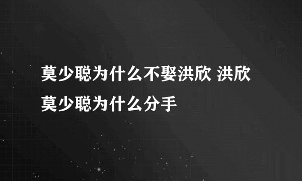 莫少聪为什么不娶洪欣 洪欣莫少聪为什么分手