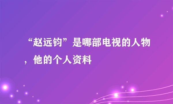 “赵远钧”是哪部电视的人物，他的个人资料