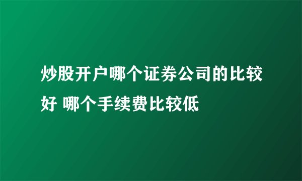 炒股开户哪个证券公司的比较好 哪个手续费比较低