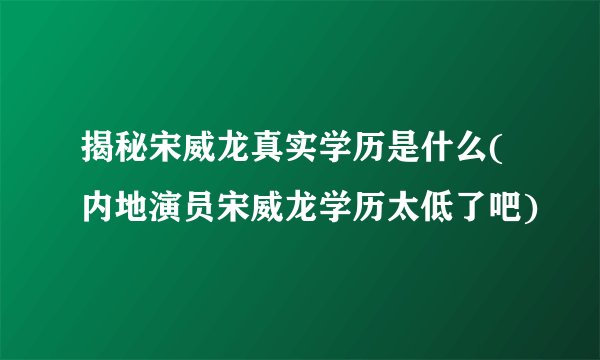 揭秘宋威龙真实学历是什么(内地演员宋威龙学历太低了吧)
