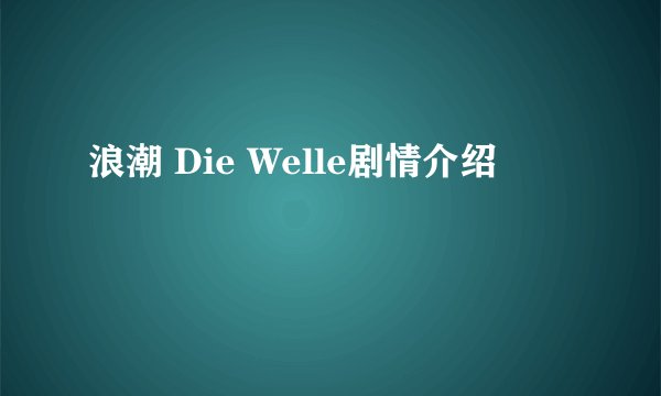 浪潮 Die Welle剧情介绍