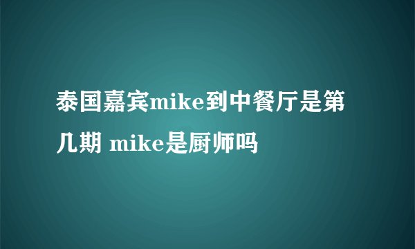 泰国嘉宾mike到中餐厅是第几期 mike是厨师吗