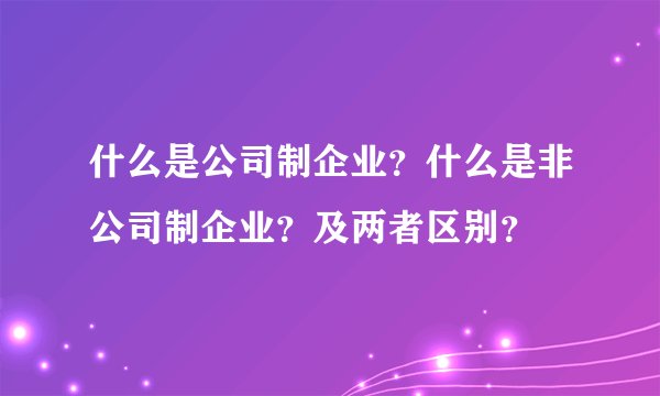 什么是公司制企业？什么是非公司制企业？及两者区别？