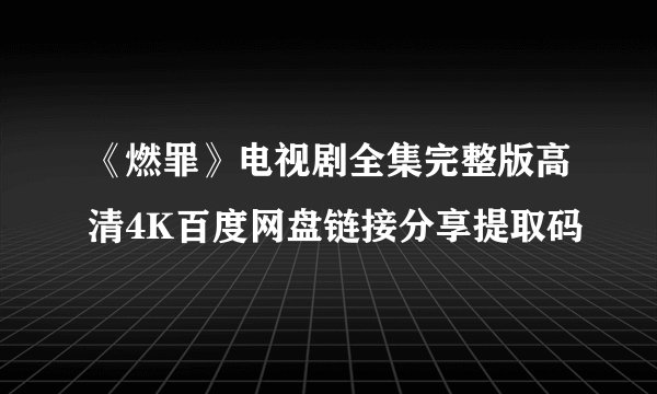 《燃罪》电视剧全集完整版高清4K百度网盘链接分享提取码