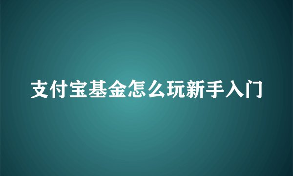 支付宝基金怎么玩新手入门