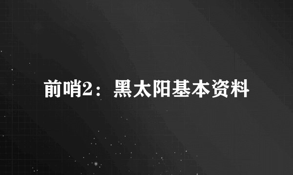 前哨2：黑太阳基本资料