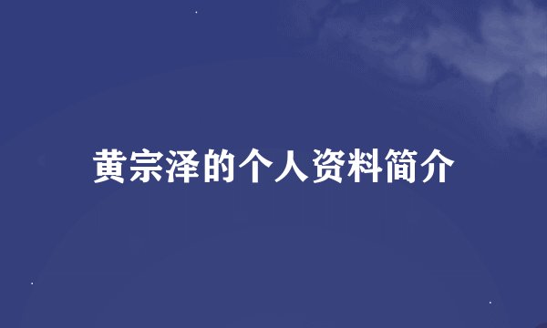 黄宗泽的个人资料简介