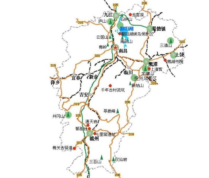 江西旅游地图。