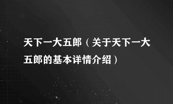 天下一大五郎（关于天下一大五郎的基本详情介绍）