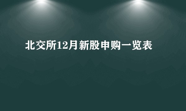 北交所12月新股申购一览表