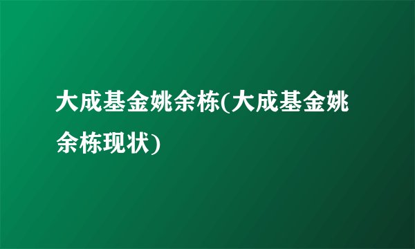大成基金姚余栋(大成基金姚余栋现状)