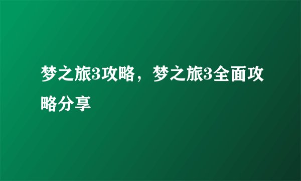 梦之旅3攻略，梦之旅3全面攻略分享
