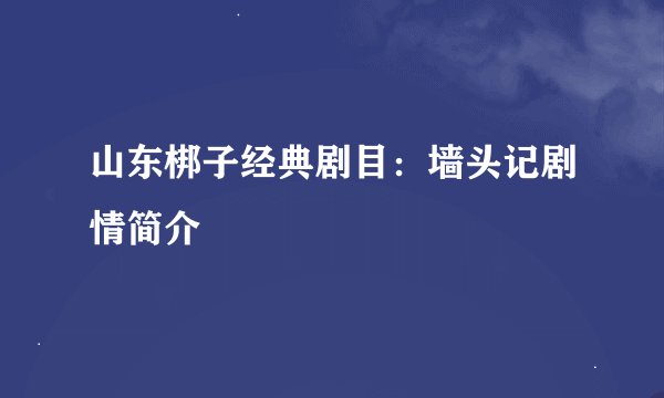 山东梆子经典剧目：墙头记剧情简介