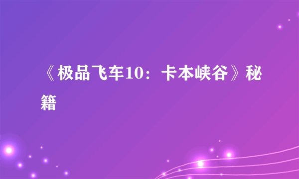 《极品飞车10：卡本峡谷》秘籍