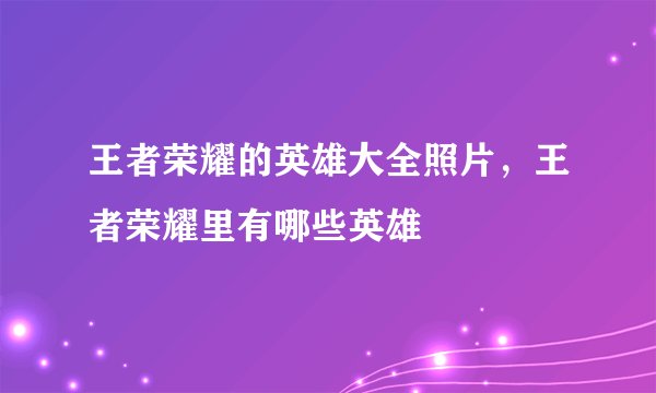 王者荣耀的英雄大全照片，王者荣耀里有哪些英雄