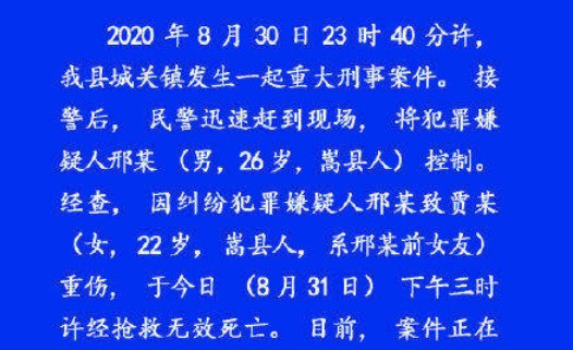 嵩县一男子当街打死前女友,是因为彩礼的原因吗?