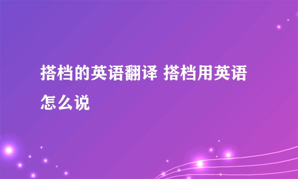 搭档的英语翻译 搭档用英语怎么说